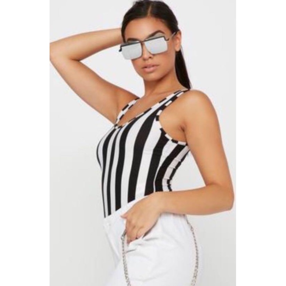 Navy Blue and White Striped Jumpsuit